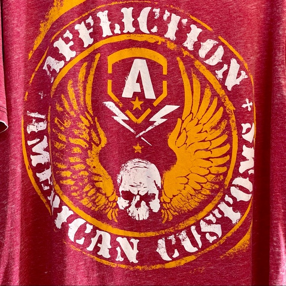 Affliction American Customs Red Short Sleeved T-Shirt Size 2X - Picture 2 of 6